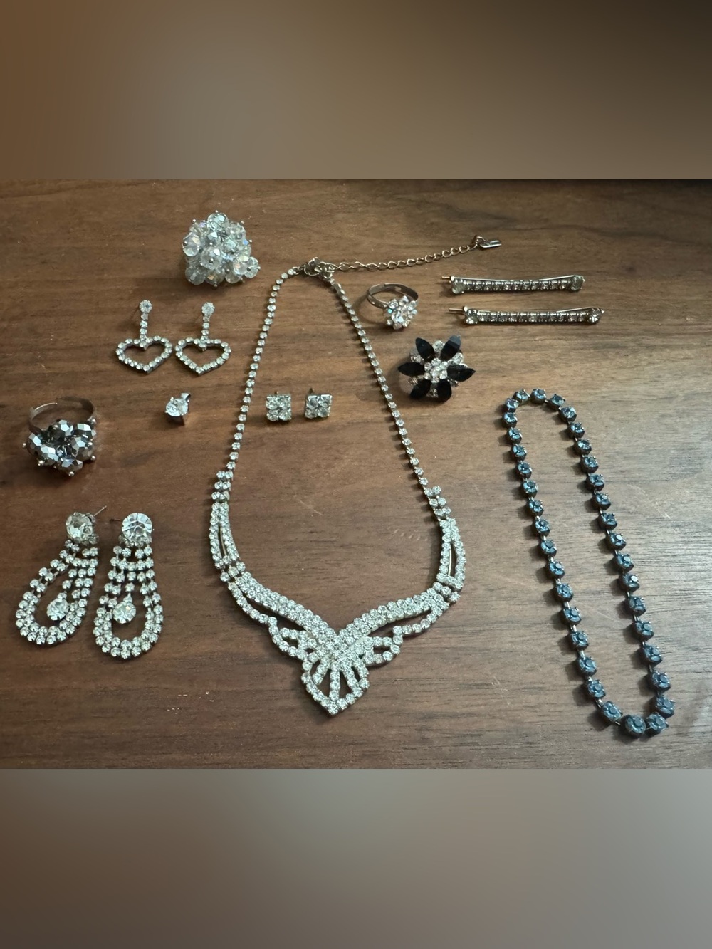 Lot of Vintage Silvertoned Crystal Rhinestone Costume Jewelry